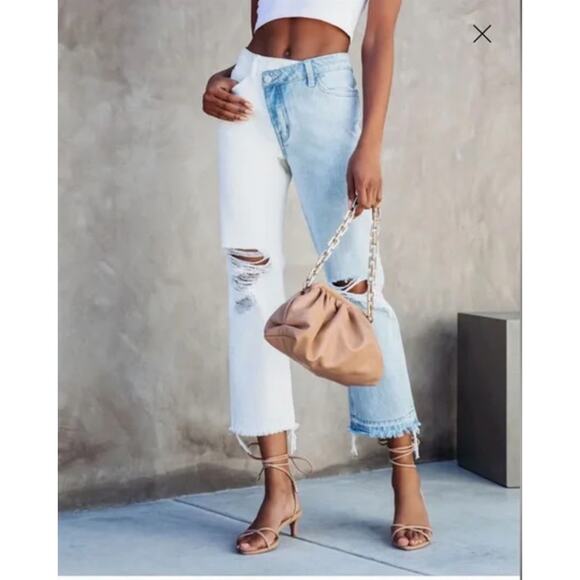 NWT VERVET Norah High Rise Straight Jeans 27 | Asymmetrical Denim Colorblock - Picture 11 of 11